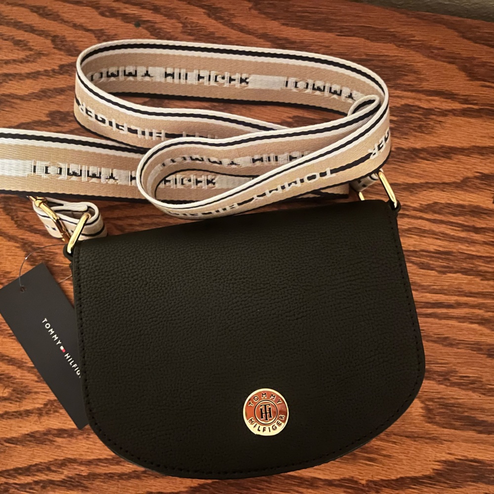 Tommy Hilfiger Black and White Crossbody Bag